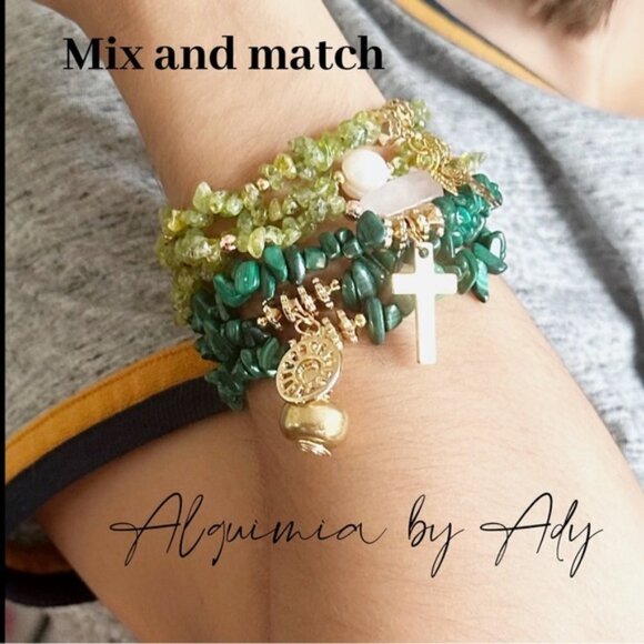 Malachite wrap layered Multicolor Beaded Bracelet - Picture 2 of 6